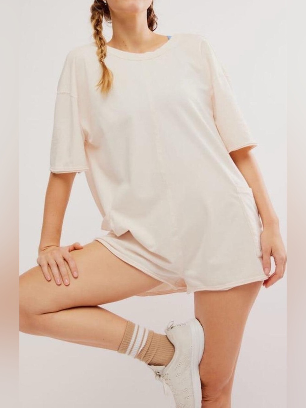 NWT Free People Hot Shot T-Shirt Romper In Bleached Clay Size Medium - Picture 1 of 5